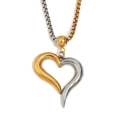 Dual-Tone Heart Pendant Necklace for Women | Gold & Silver Love Charm Jewelry DZOIR