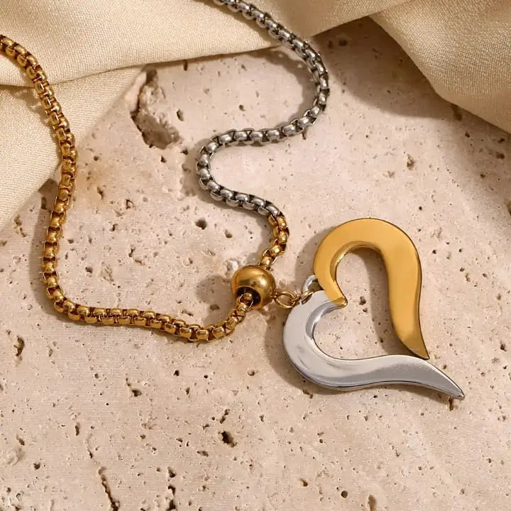Dual-Tone Heart Pendant Necklace for Women | Gold & Silver Love Charm Jewelry DZOIR