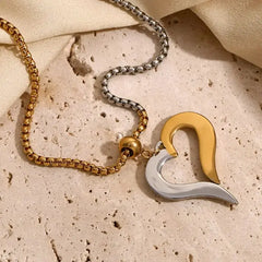 Dual-Tone Heart Pendant Necklace for Women | Gold & Silver Love Charm Jewelry DZOIR