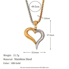 Dual-Tone Heart Pendant Necklace for Women | Gold & Silver Love Charm Jewelry DZOIR
