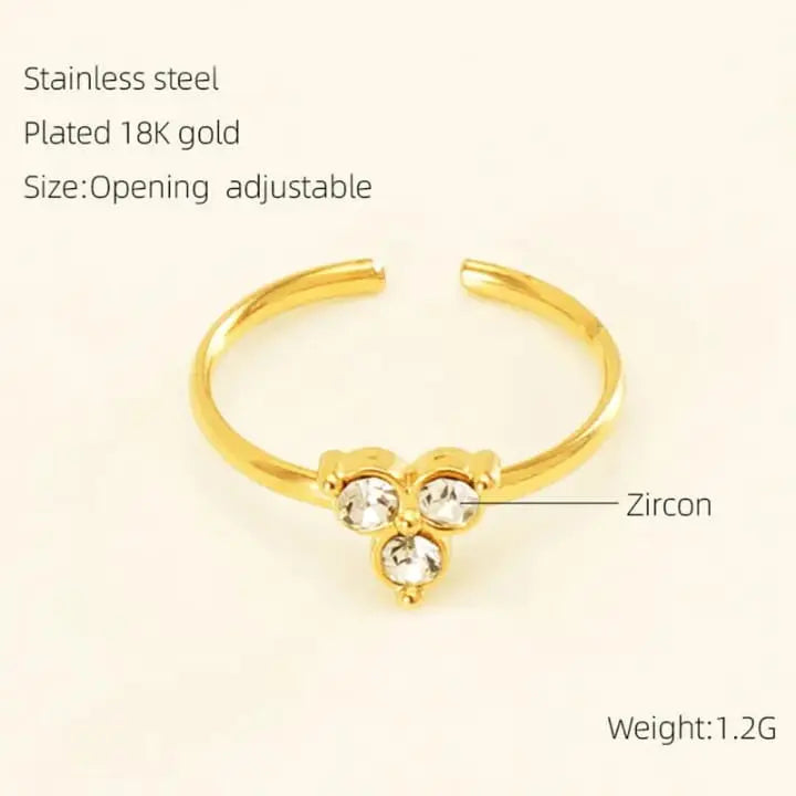 Elegant Gold-Plated Adjustable Ring with Triple Zircon Stones for Women & Girls DZOIR