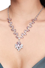 Crystal Rhinestone Necklace and Earring Set for Women | Pink Rhinestone Necklace | Birthday Gift Jewellery Set for Women | AD Necklace for Girls | Alloy Jewellery Set (WHITE)