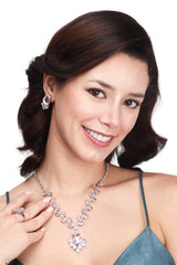Crystal Rhinestone Necklace and Earring Set for Women | Pink Rhinestone Necklace | Birthday Gift Jewellery Set for Women | AD Necklace for Girls | Alloy Jewellery Set (WHITE)