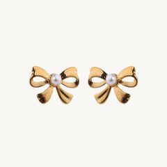 Gold-Plated Bow Stud Earrings for Women – Cute & Elegant Ribbon Knot Design with CZ Stone