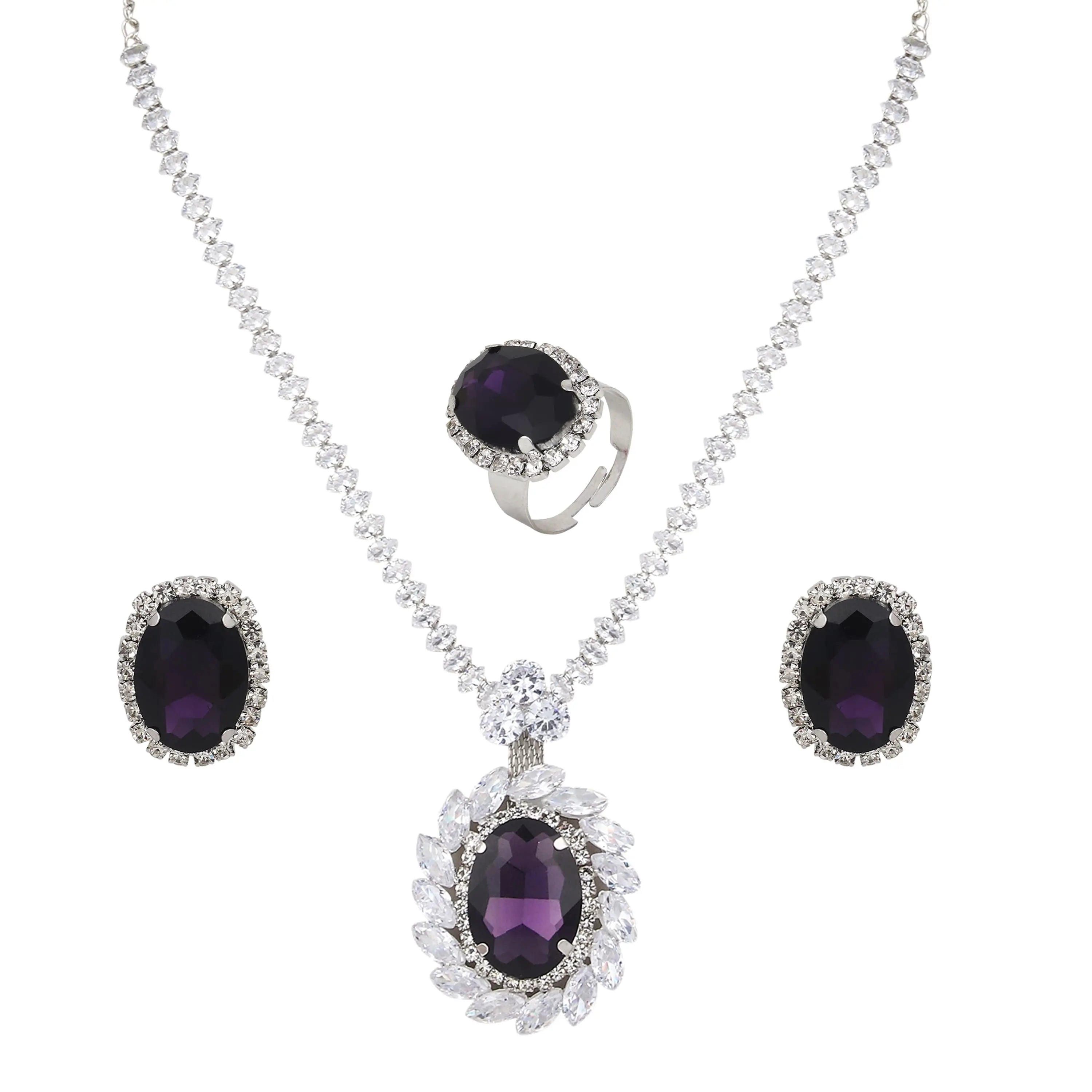Purple Jewellery Set Women||Jwell Necklace Set Women||Crystal Necklace Set Women||Blue Stone Jewellery||Pendant Women||Jewellery Women||Pendant Set Women DZOIR