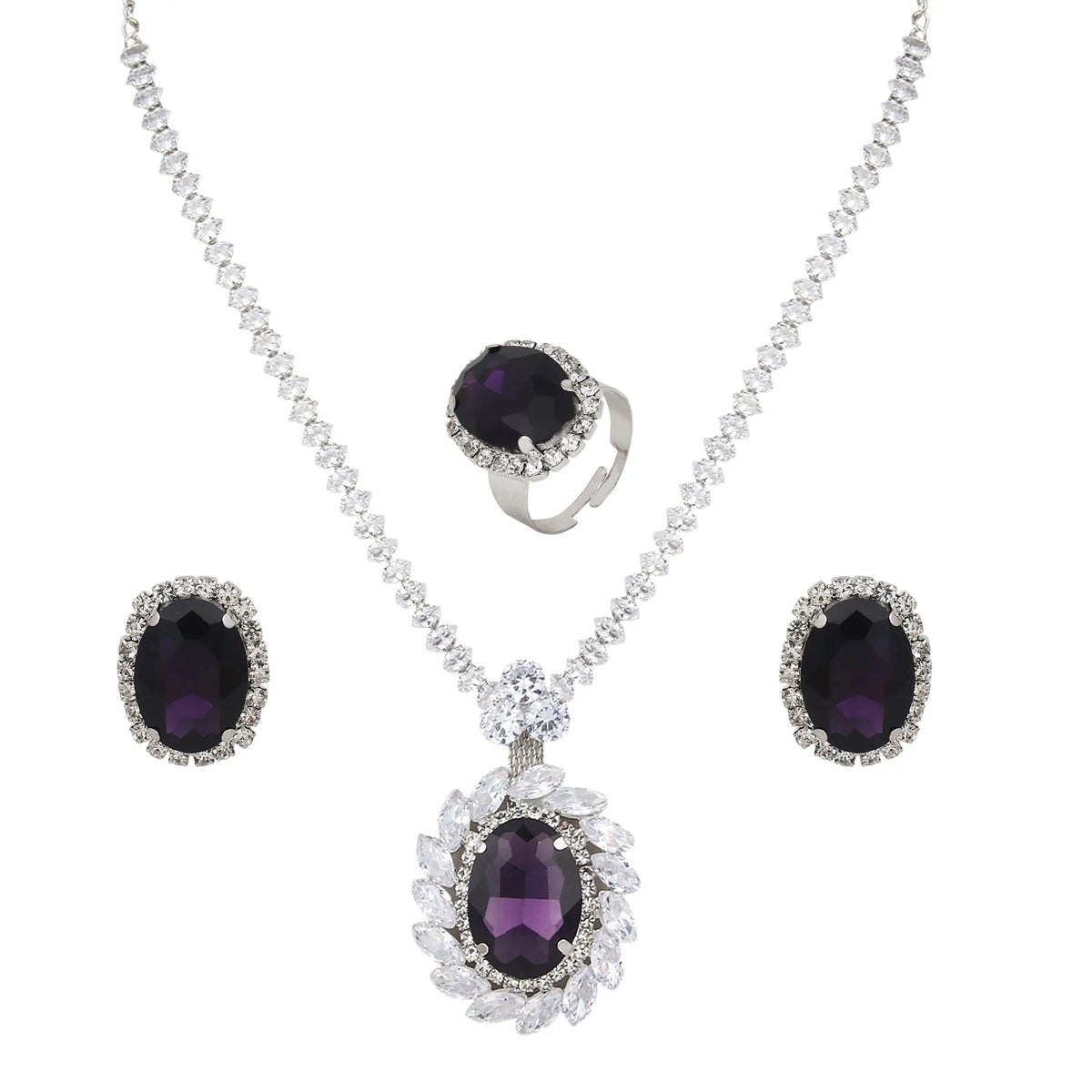 Purple Jewellery Set Women||Jwell Necklace Set Women||Crystal Necklace Set Women||Blue Stone Jewellery||Pendant Women||Jewellery Women||Pendant Set Women DZOIR