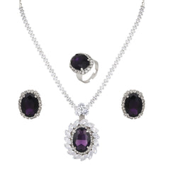 Purple Jewellery Set Women||Jwell Necklace Set Women||Crystal Necklace Set Women||Blue Stone Jewellery||Pendant Women||Jewellery Women||Pendant Set Women DZOIR