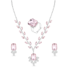 Crystal Rhinestone Necklace and Earring Set for Women | Pink Rhinestone Necklace | Birthday Gift Jewellery Set for Women | AD Necklace for Girls | Alloy Jewellery Set (WHITE)