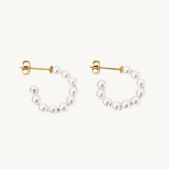 Minimalist Pearl Hoop Earrings for Women – Elegant Gold Studded Half Hoop Jewelry - DZOIR