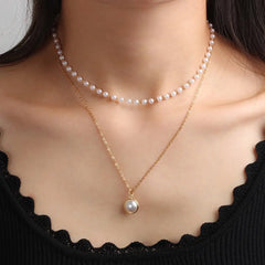 DZOIR Gold-Plated Double Layered Necklace for Women | Rhinestone Pendant Necklace, Stylish Necklace Chain Set, Elegant Necklace for Women DZOIR