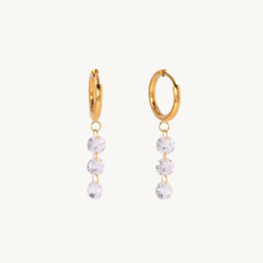 Gold Huggie Hoop Earrings with Dangling Zircon Stones – Elegant Minimalist Jewellery - DZOIR