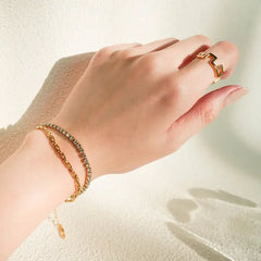 Elegant Gold-Plated Dual-Layer Anklet – Sparkling Crystal & Rope Chain for Women - DZOIR