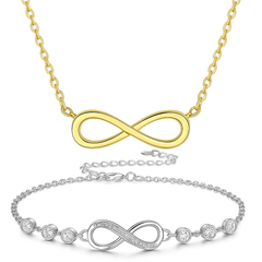 DZOIR Elegant Infinity Necklace & Bracelet Combo for Women – Gold & Silver Couple Jewelry Gift