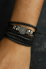 Bohemian Multi-Layer Black Leather Bracelet – Vintage Beaded Wrap Cuff