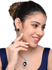 Crystal Jewelry Set for Women | Earrings, Necklace, Ring | Wine Necklace for Girls | Elegant Jewelry Set (WINE)