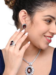 Crystal Jewelry Set for Women | Earrings, Necklace, Ring | Wine Necklace for Girls | Elegant Jewelry Set (WINE)