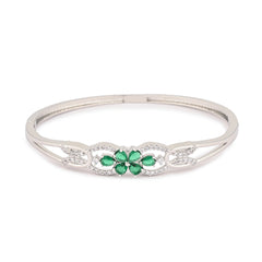 Elegant Silver-Plated Bracelet with Green Zircon Floral Design – Women’s Jewellery