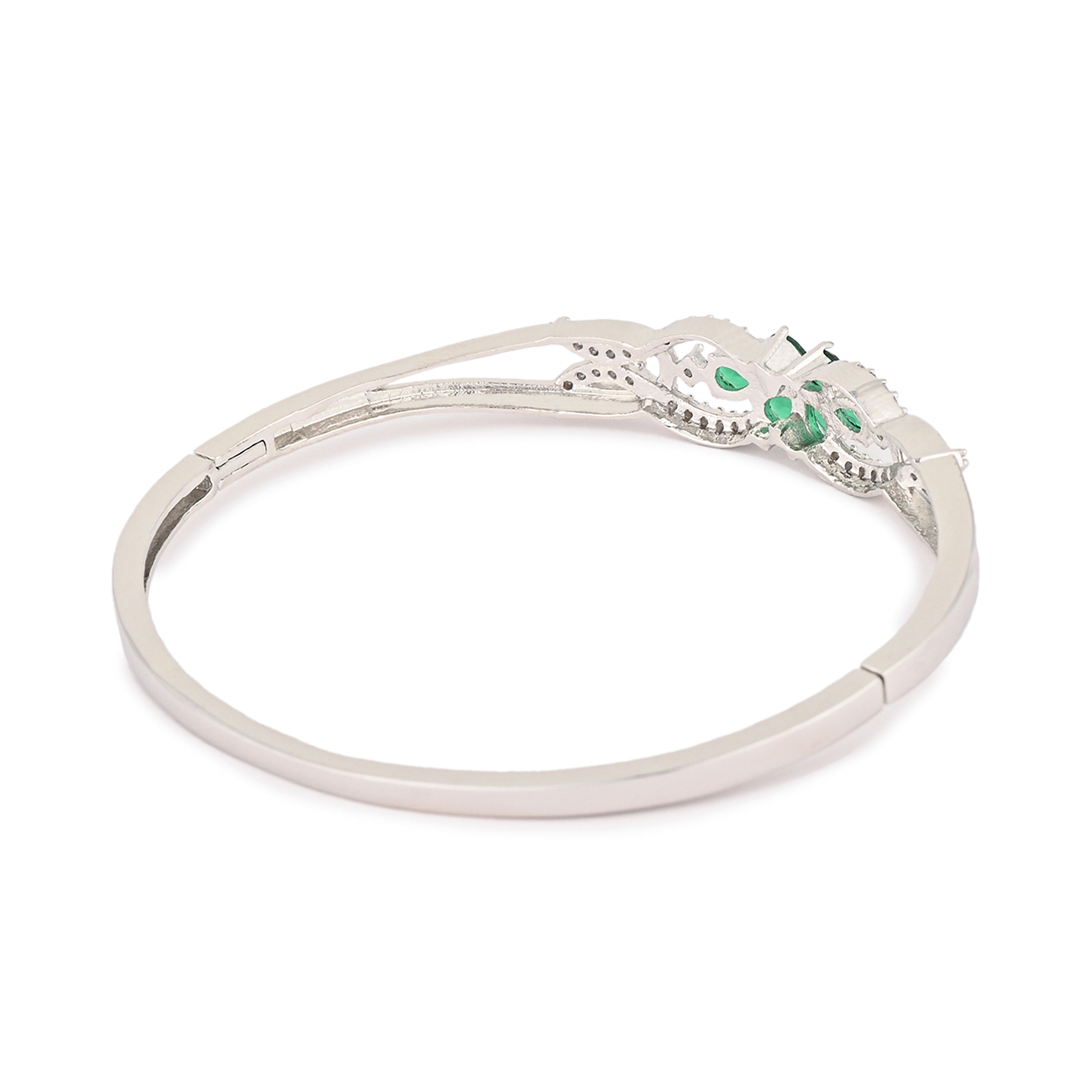 Elegant Silver-Plated Bracelet with Green Zircon Floral Design – Women’s Jewellery