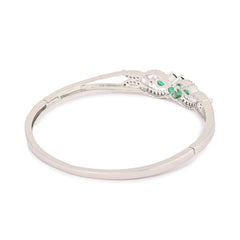 Elegant Silver-Plated Bracelet with Green Zircon Floral Design – Women’s Jewellery