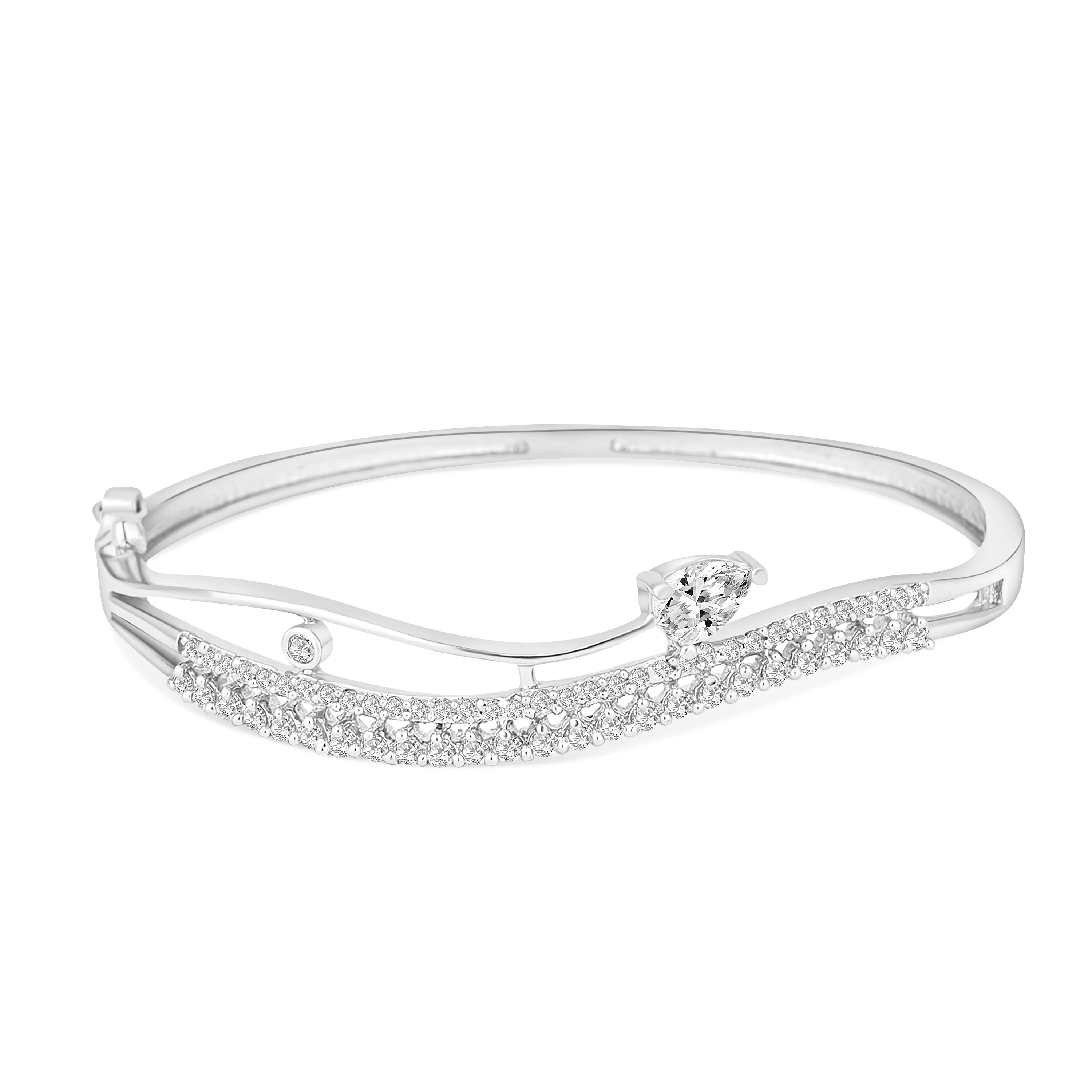 Stylish Silver-Plated Bangle with White Crystal Accents – Women’s Jewellery