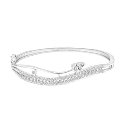 Stylish Silver-Plated Bangle with White Crystal Accents – Women’s Jewellery