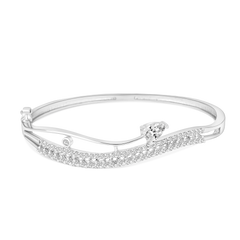 Stylish Silver-Plated Bangle with White Crystal Accents – Women’s Jewellery