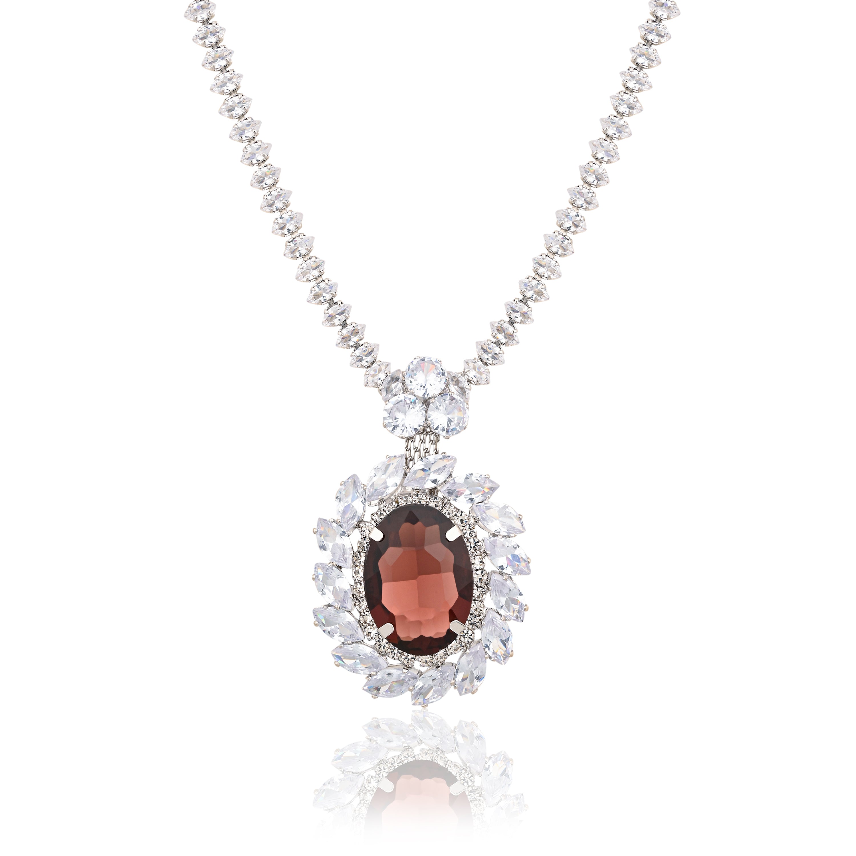 Crystal Jewelry Set for Women | Earrings, Necklace, Ring | Wine Necklace for Girls | Elegant Jewelry Set (WINE)