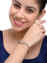Stylish Silver-Plated Bangle with White Crystal Accents – Women’s Jewellery