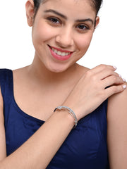 Stylish Silver-Plated Bangle with White Crystal Accents – Women’s Jewellery