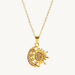 Gold-Plated Sun & Moon Pendant Necklace for Women & Girls DZOIR