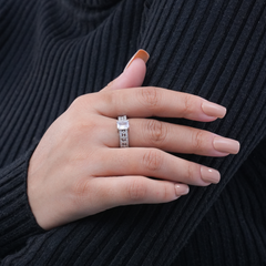 Luxury White Princess-Cut Engagement Ring – Silver-Tone Pavé Band with Sparkling Accents