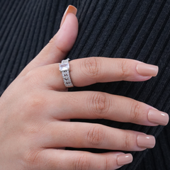 Luxury White Princess-Cut Engagement Ring – Silver-Tone Pavé Band with Sparkling Accents