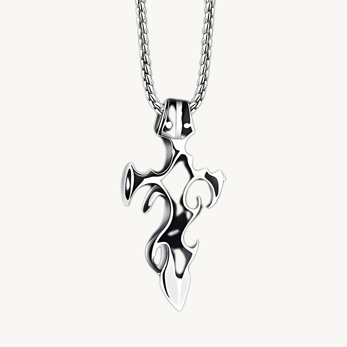 Men’s Stainless Steel Flame Cross Pendant Necklace – Gothic Rock Style