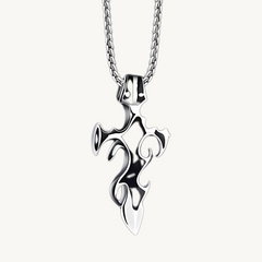 Men’s Stainless Steel Flame Cross Pendant Necklace – Gothic Rock Style