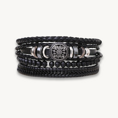Bohemian Multi-Layer Black Leather Bracelet – Vintage Beaded Wrap Cuff