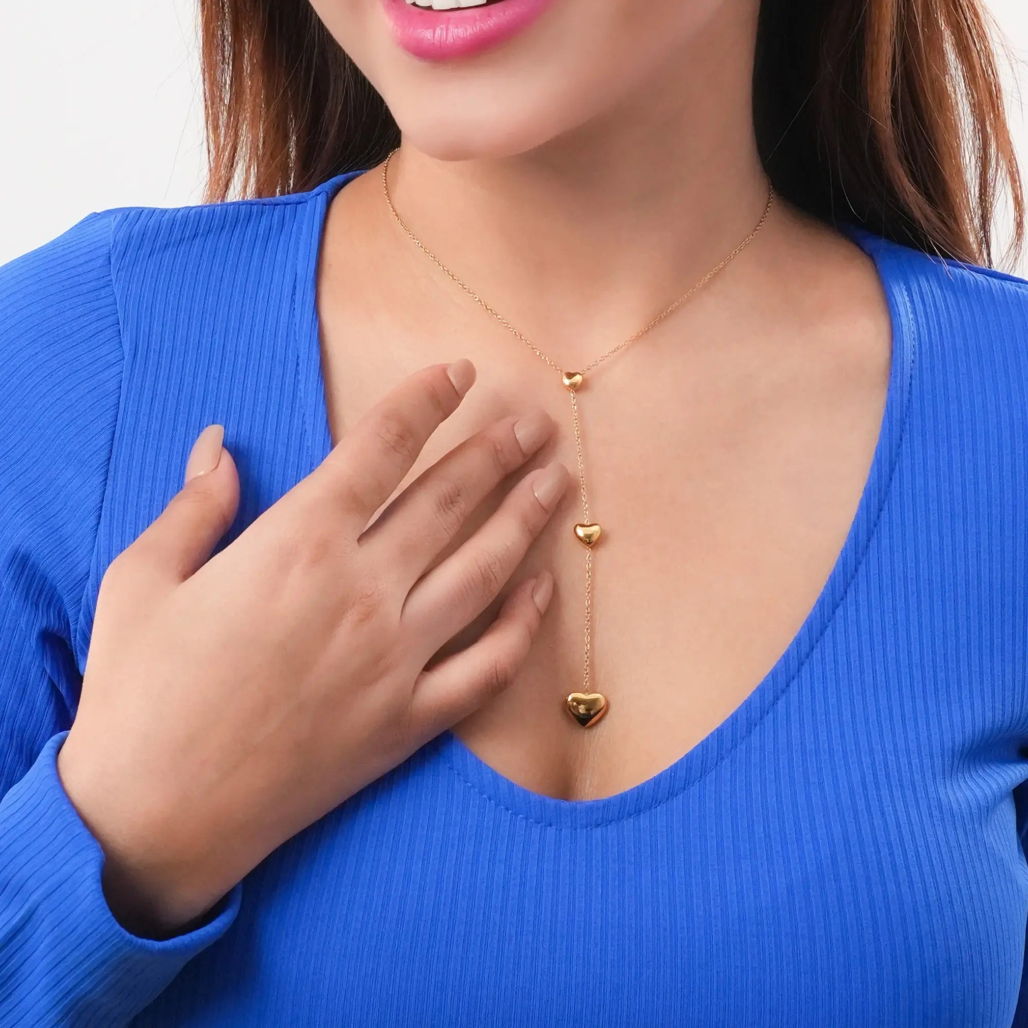 Triple Heart Gold Necklace for Women | Dainty Love-Inspired Layered Pendant DZOIR