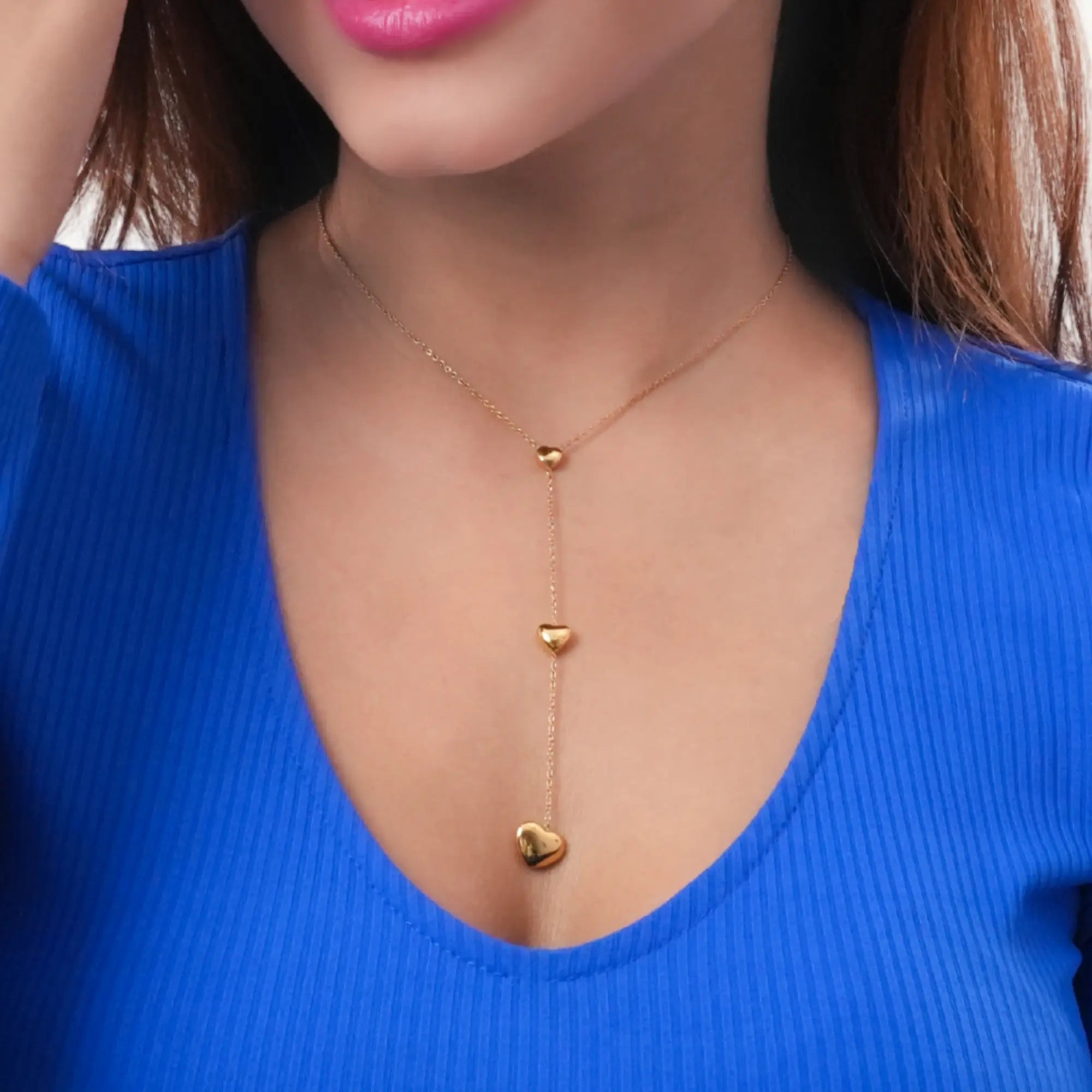 Triple Heart Gold Necklace for Women | Dainty Love-Inspired Layered Pendant DZOIR