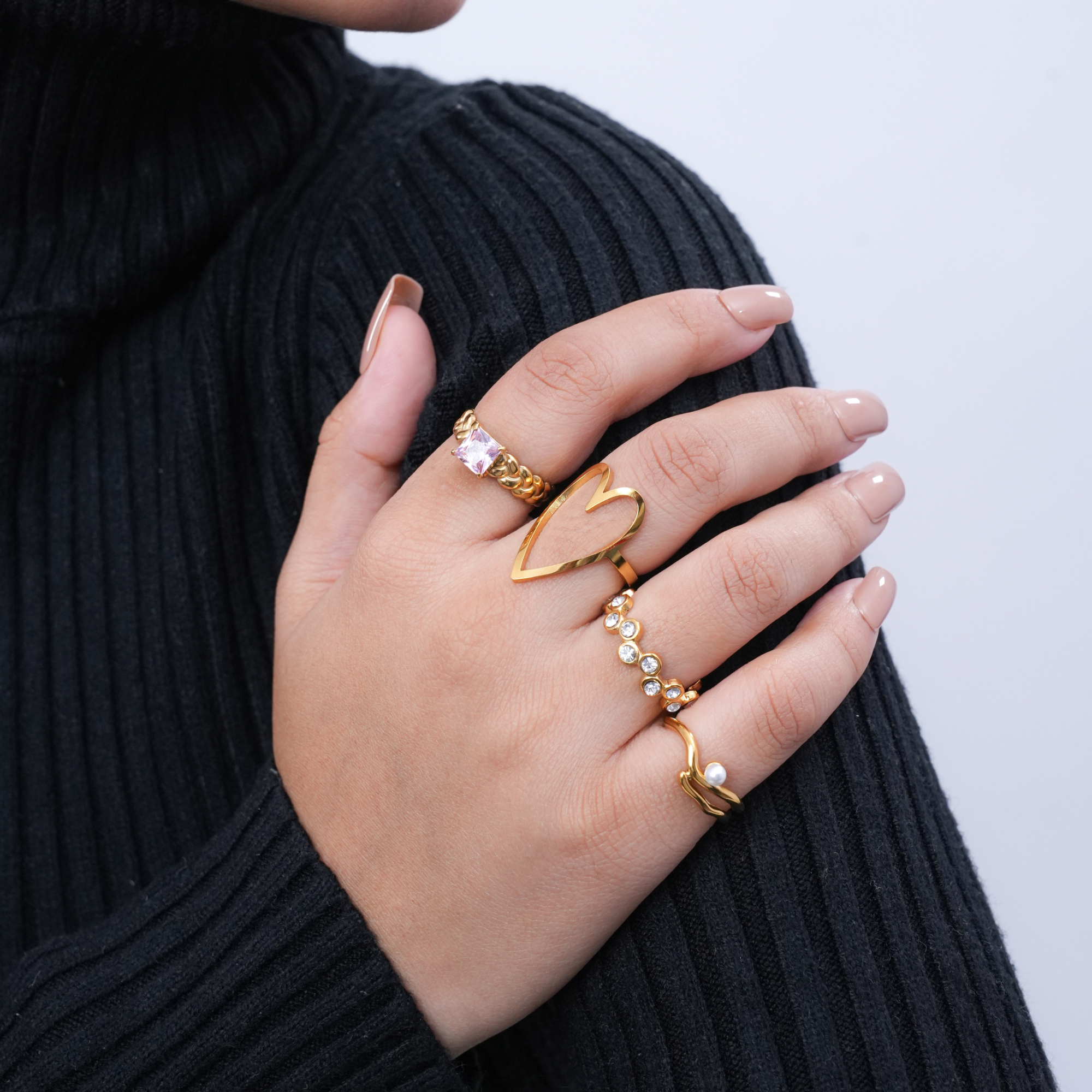 Gold-Plated Chain Link Ring with Square-Cut CZ Stone – Adjustable Statement Jewelry for Women & Girls