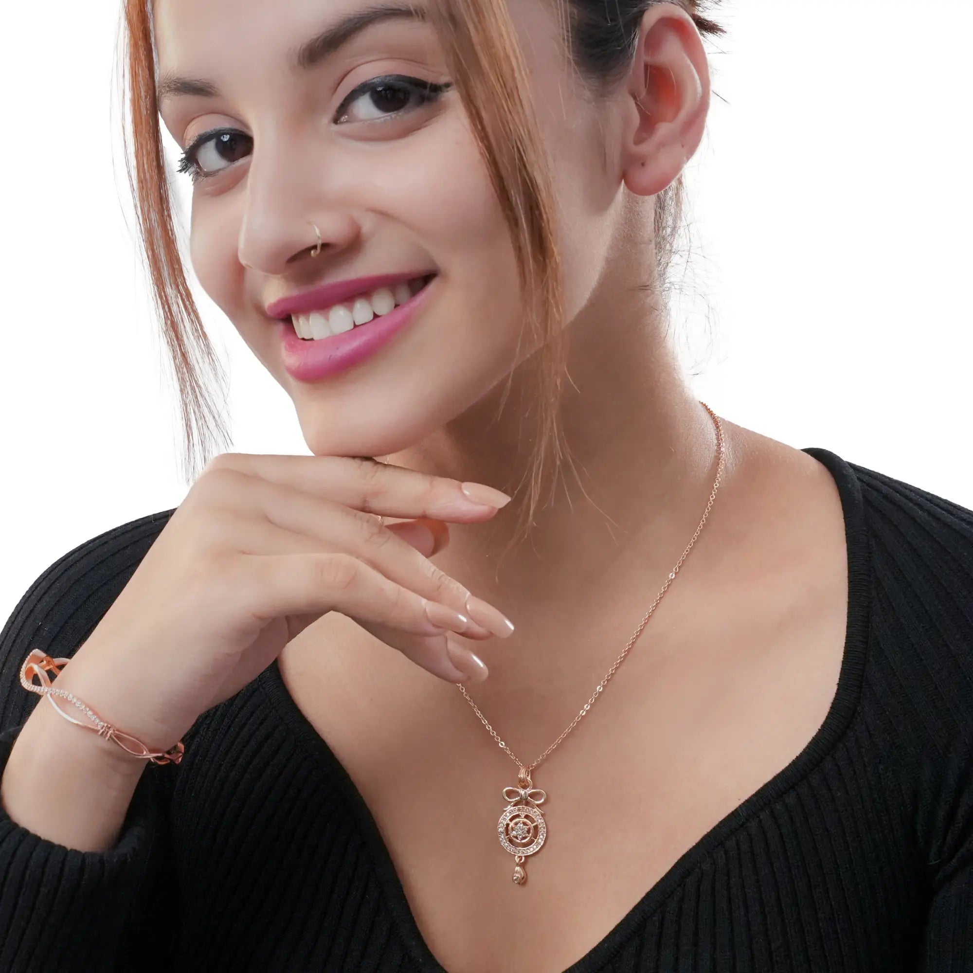 Rose Gold Plated Twisted Infinity Bangle with Sparkling Zircon Stones DZOIR