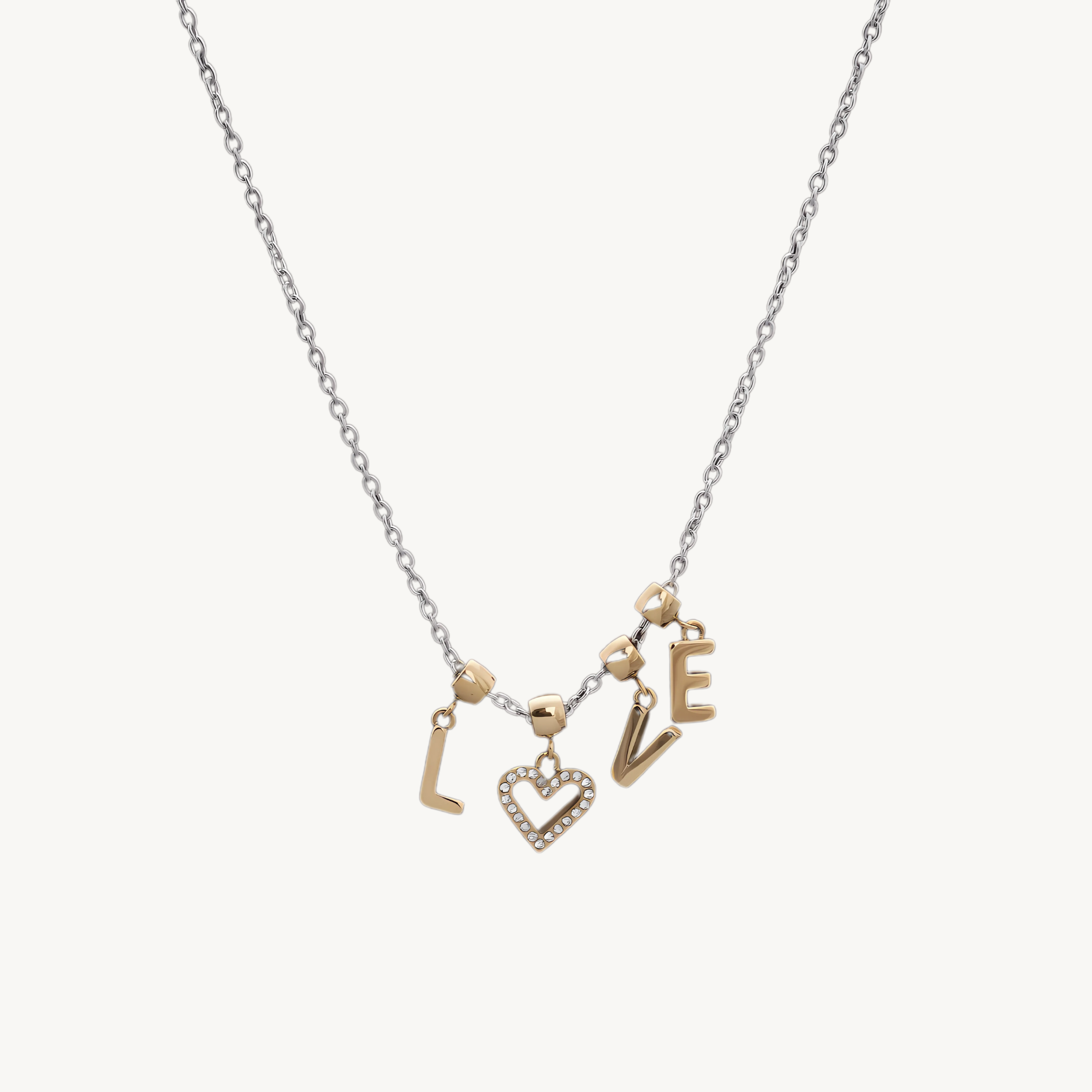 LOVE Charm Necklace with Gold Letters | Dual-Tone Dainty Pendant for Women