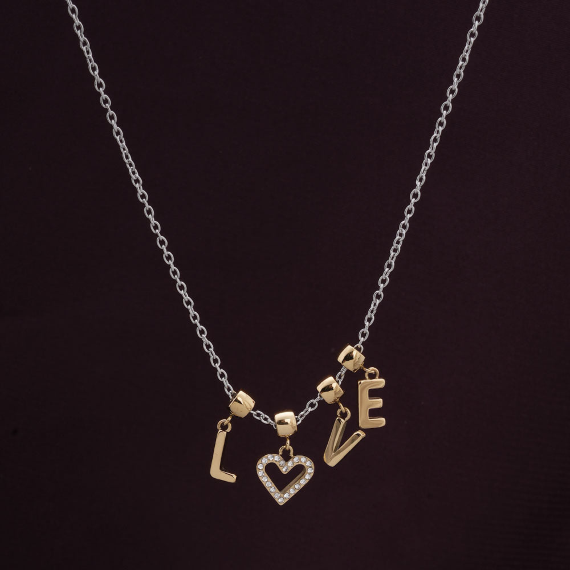 LOVE Charm Necklace with Gold Letters | Dual-Tone Dainty Pendant for Women