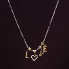 LOVE Charm Necklace with Gold Letters | Dual-Tone Dainty Pendant for Women