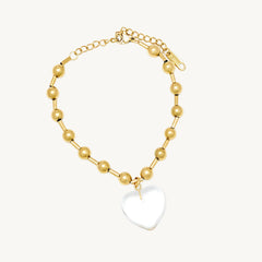 Gold Beaded Bracelet with Clear Heart Pendant – Elegant Adjustable Chain for Women DZOIR
