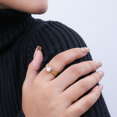 Gold-Plated Chain Link Ring with Square-Cut CZ Stone – Adjustable Statement Jewelry for Women & Girls