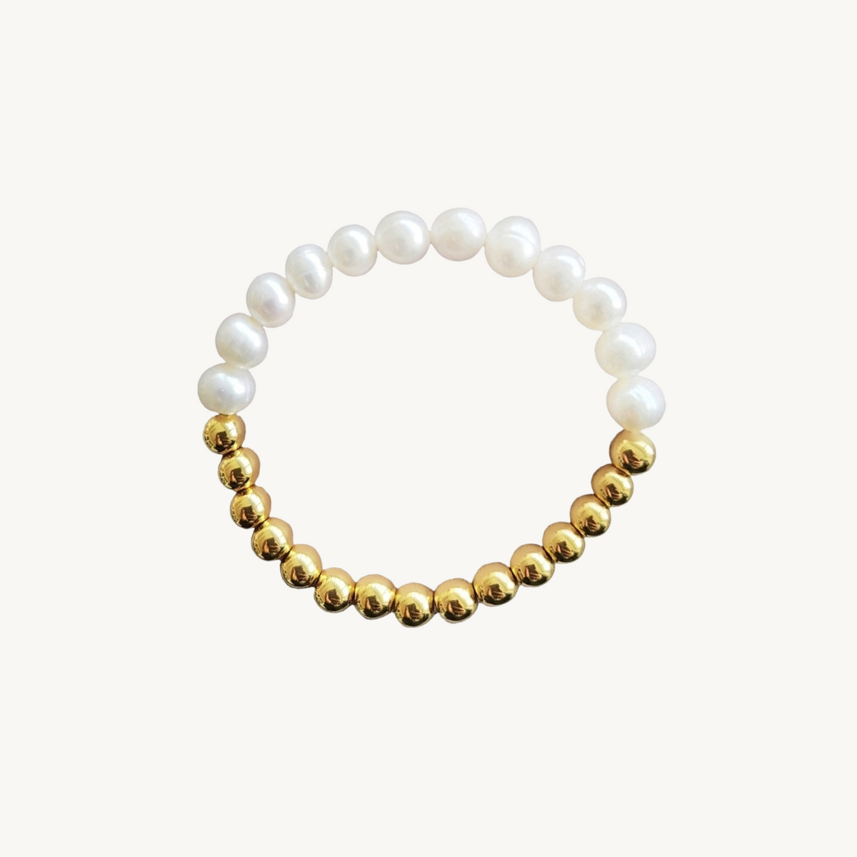 Elegant Half Pearl & Gold Beaded Bracelet – Stretchable Fashion Jewelry for Women