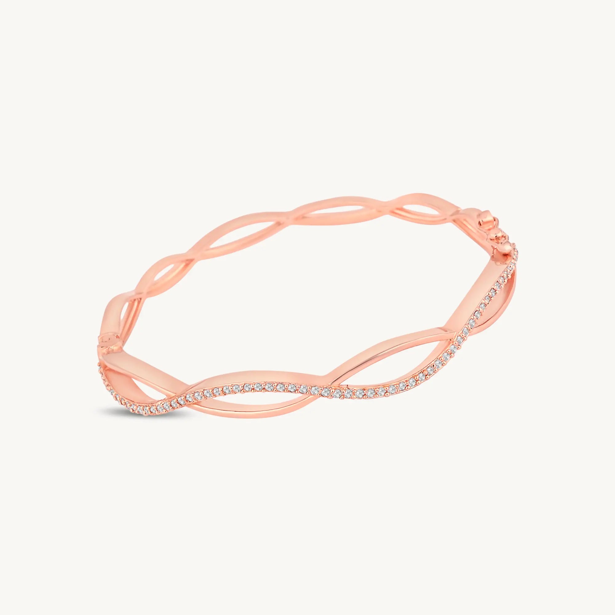 Rose Gold Plated Twisted Infinity Bangle with Sparkling Zircon Stones DZOIR