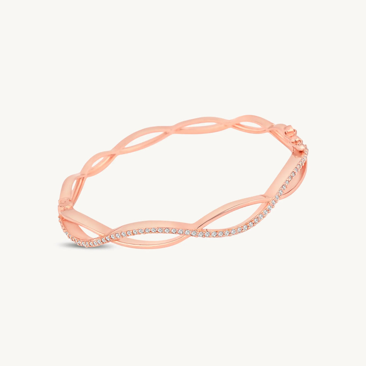 Rose Gold Plated Twisted Infinity Bangle with Sparkling Zircon Stones DZOIR