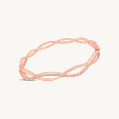 Rose Gold Plated Twisted Infinity Bangle with Sparkling Zircon Stones DZOIR