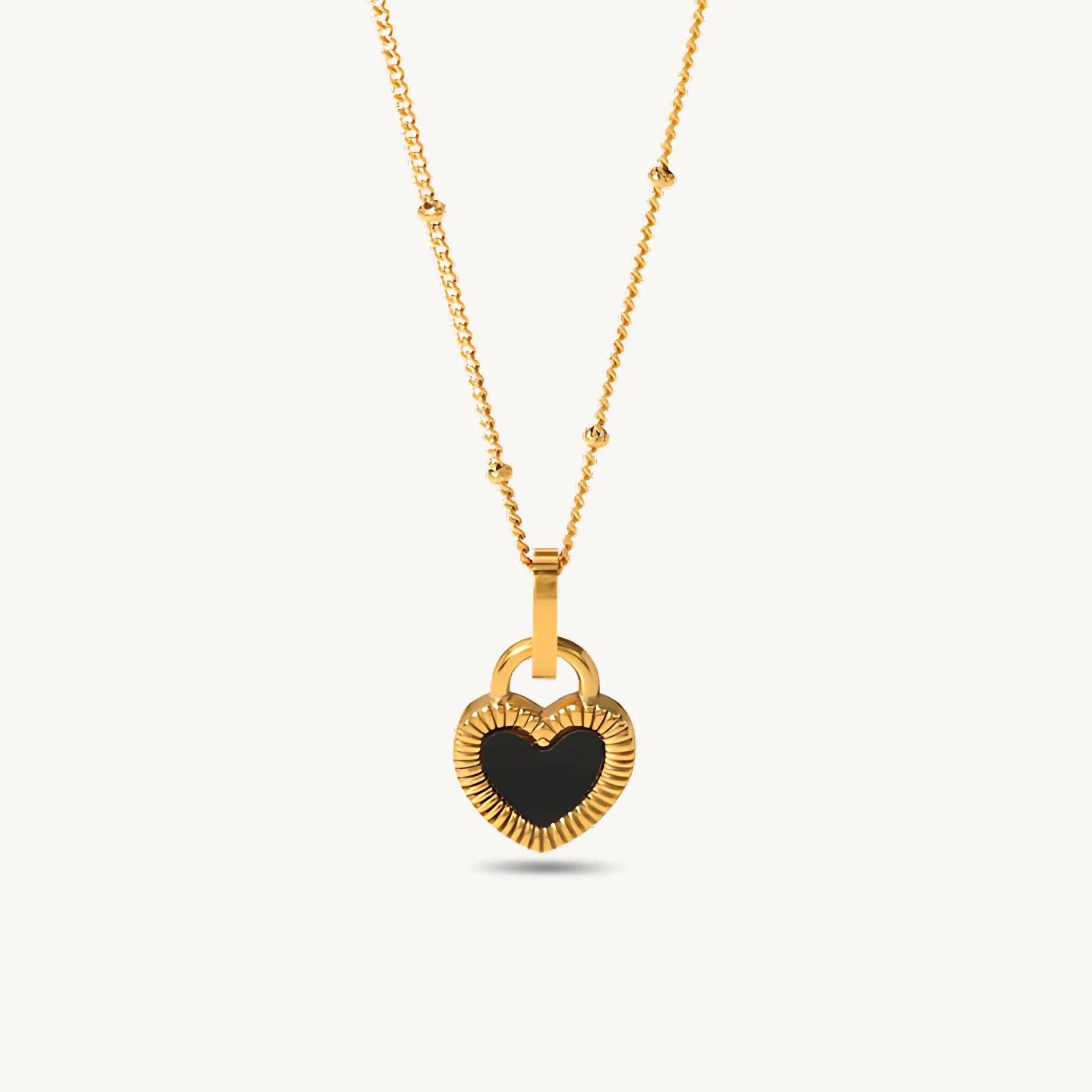 Gold Plated Heart Lock Pendant Necklace – Black Enamel Charm for Women My Store