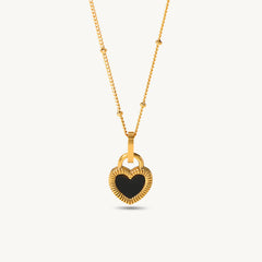 Gold Plated Heart Lock Pendant Necklace – Black Enamel Charm for Women My Store